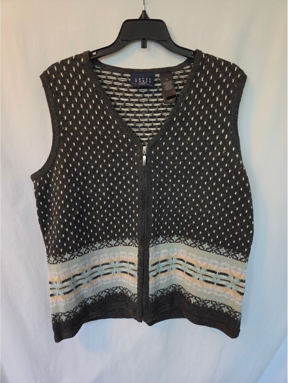 Crazy Horse XL Sleeveless Knit Zip-Up Vest Sweater